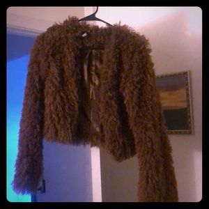 Allover Me Tan Fuzzy Cropped Jacket